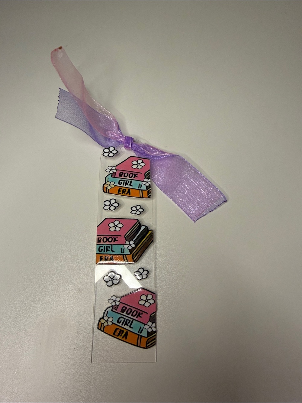 Acrylic Pink & Purple 'Book Girl' Ribbon Bookmark